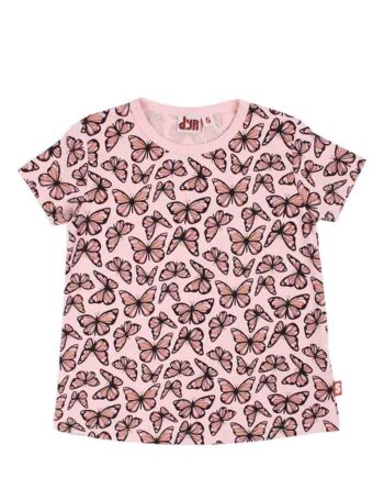 Lyserød Dyr Shirt Med Sommerfugle - Dyr T-Shirt