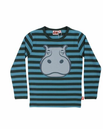 Blå Dyr Shirt Med Flodhest Stribet - Dyr T-Shirt