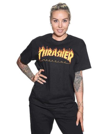 Sort Thrasher Flame Short Sleeve Shirt Black - Thrasher T-Shirt  - 010202007332
