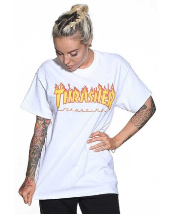 Hvid Thrasher Flame Short Sleeve Shirt White - Thrasher T-Shirt  - 010202007165